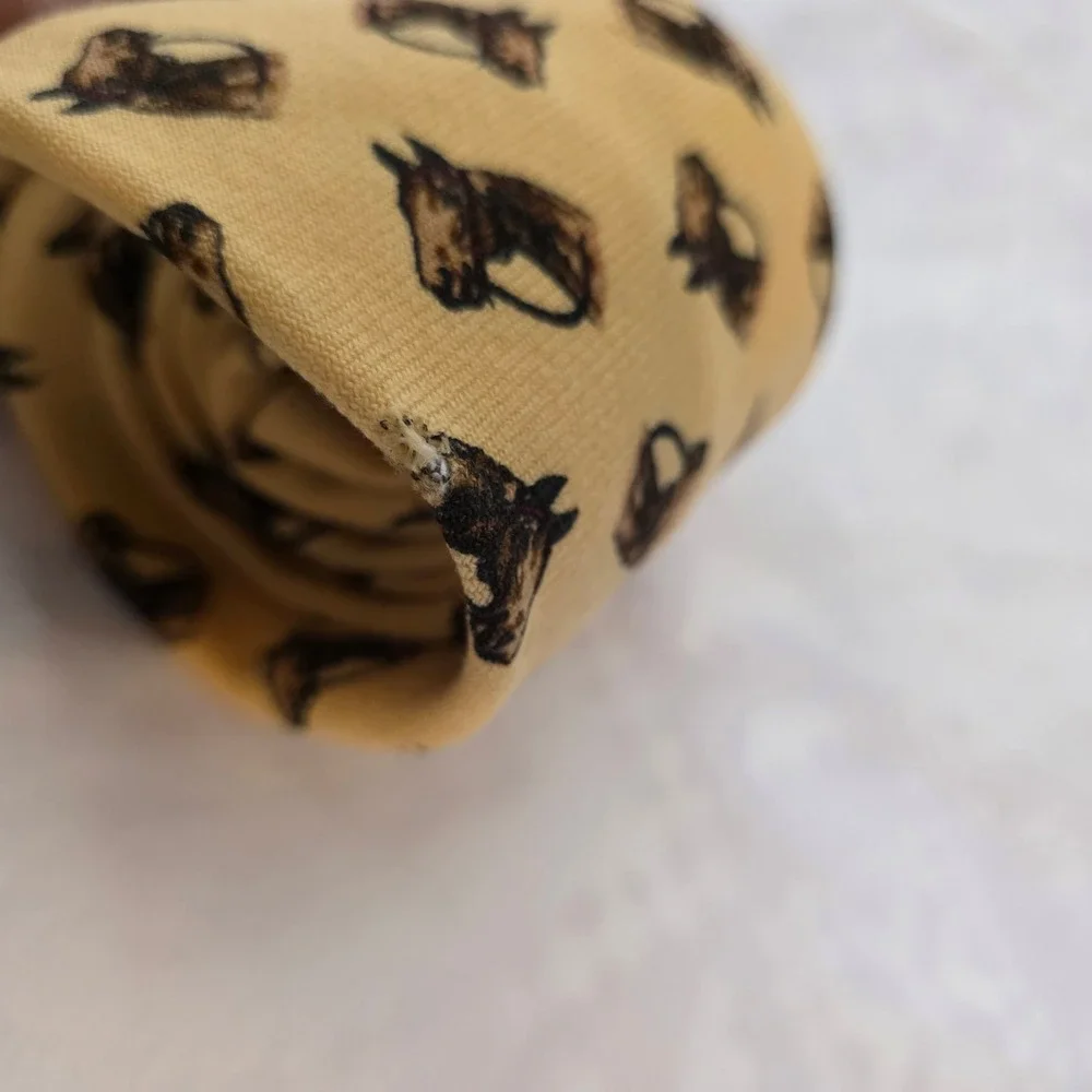 Vintage Wool Polo Ralph Lauren Mens Equestrian Horse Tie Yellow Wool Old Money